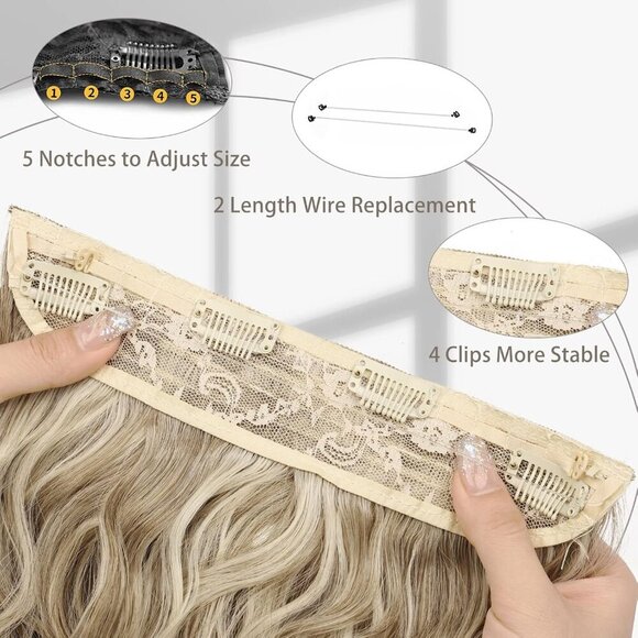 Hair Extensions Synthetic 20 Inch Wavy Invisible Wire for Women Ash Blonde main image 5